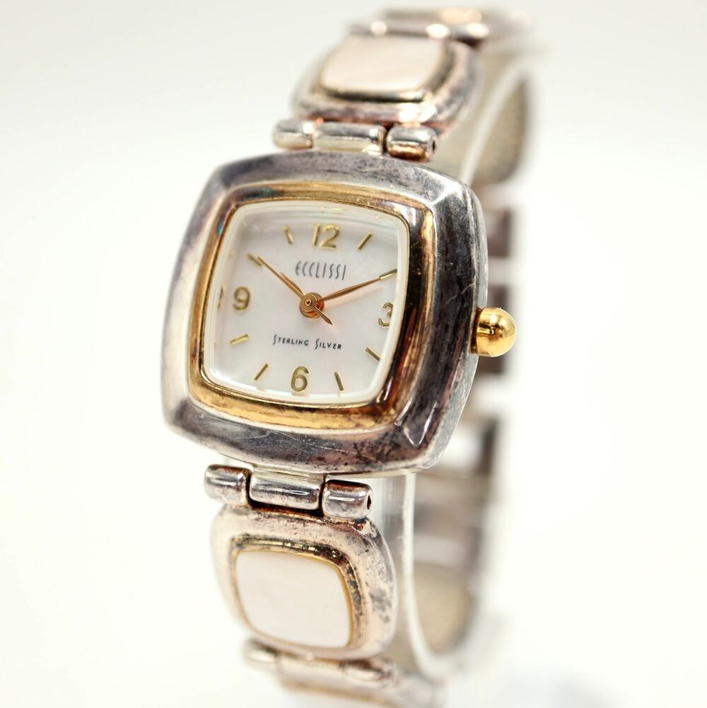 Ecclissi Sterling Silver 925 MOP 24mm Square Watch 5.75" Bracelet w New Battery